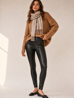 C-Mode Faux Leather Leggings Women’s Small Black Stretch Skinny Pants